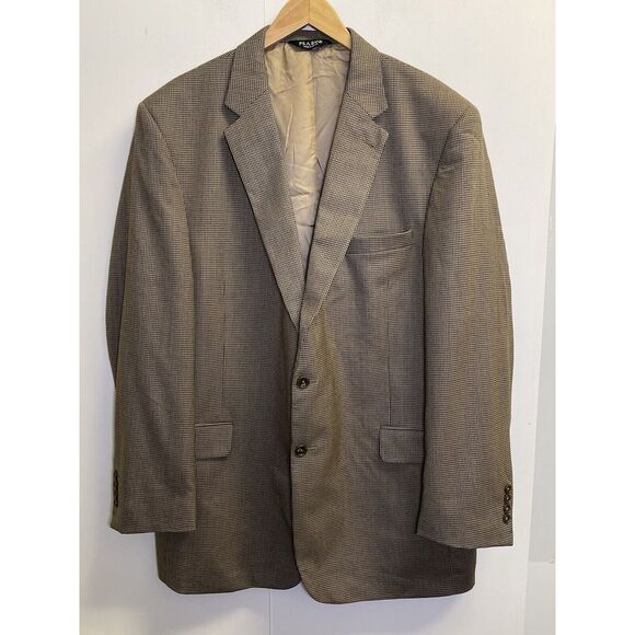 Jos A Bank Sport Coat Jacket Houndstooth Mens 48L‎ Blazer Wool Brown